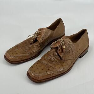 Fennix Dress Shoes Mens 11.5 Tan Ostrich Textured Alligator Leather Luxury Italy